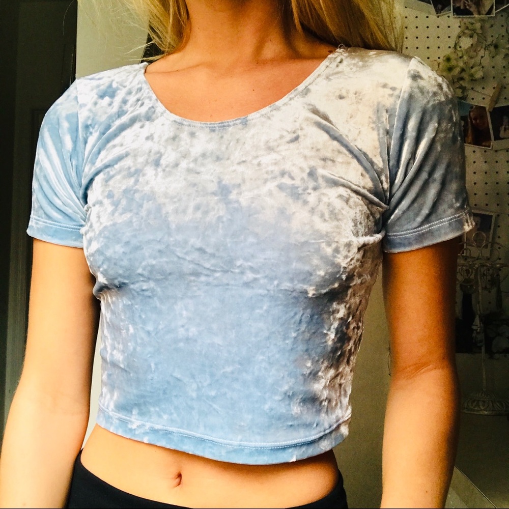 Light Blue Velvet Crop Top